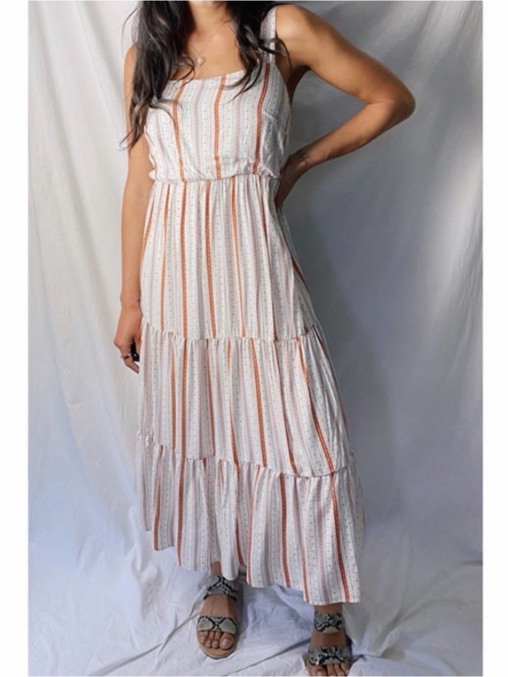 Ces Femme Cream Maxi Dress with Orange Stripe Detail